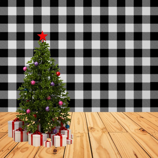 Papier Peint Plaid classique à bisons noirs et blancs (Classic Black White Buffalo Plaid)