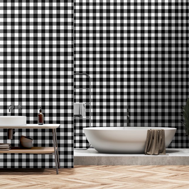 Papier Peint Plaid de buffle blanc et noir (Salle de bain)