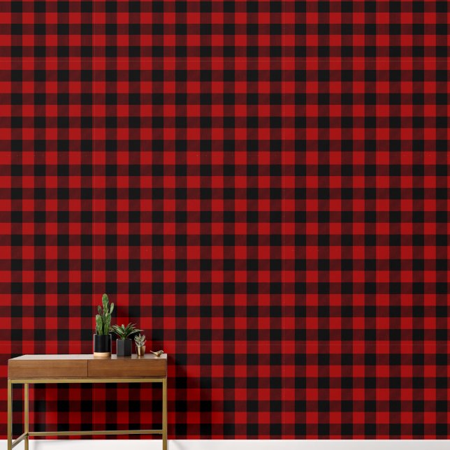 Papier Peint Plaid de buffle rouge et noir (Couloir)
