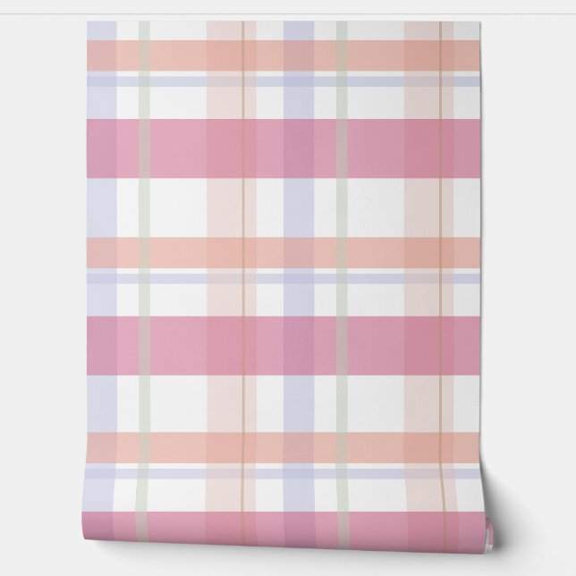Papier Peint Plaid Peach Rose Motif Simple Design (Déroulement)