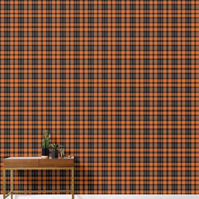 Papier Peint Plaid Scottish Tartan Orange Black (Couloir)