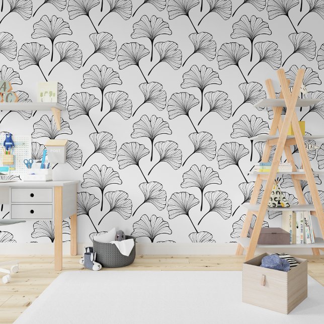 Papier Peint Plan Boho Ginkgo Biloba Feuilles (Outline Boho Ginkgo Biloba Leaves Wallpaper)