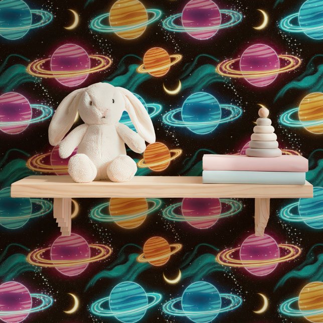 Papier Peint Planètes Néon Cosmiques (Créateur téléchargé)