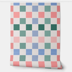 Papier Peint Plaqué Retro Checkerboard (rose, vert, bleu)