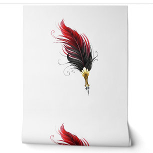 Papier Peint Plume rouge avec pointe en or