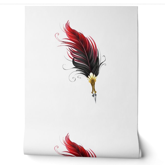 Papier Peint Plume rouge avec pointe en or (Déroulement)