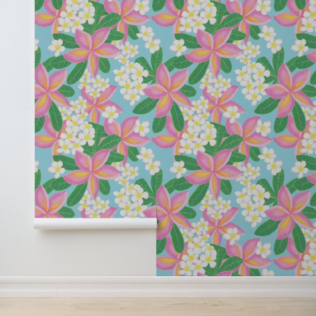 Papier Peint Plumeria rose motif (Application)