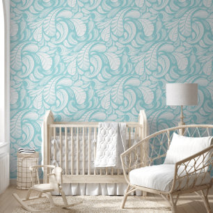 Papier Peint Plumes blanches sur bleu bébé doux