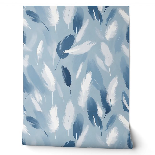 Papier Peint Plumes bleues et blanches douces Abstraites (Déroulement)