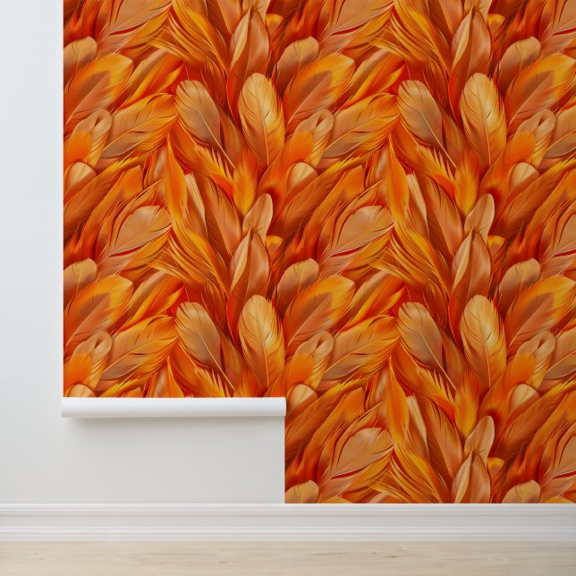 Papier Peint plumes orange moderne  (Application)
