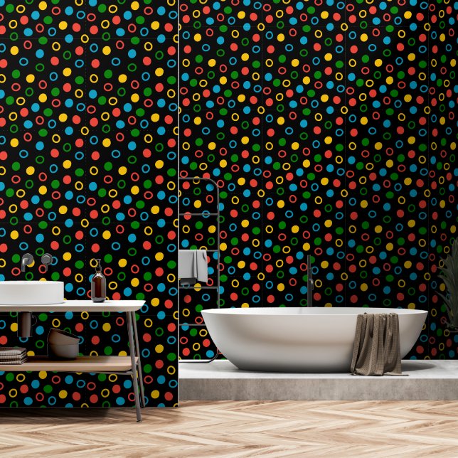 Papier Peint Pneuka moderne du milieu du siècle point noir peig (Salle de bain)