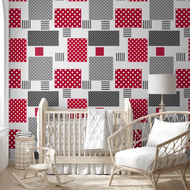 Papier Peint Pneuka rouge gris patchwork sur arrière - plan bla (Enfants)