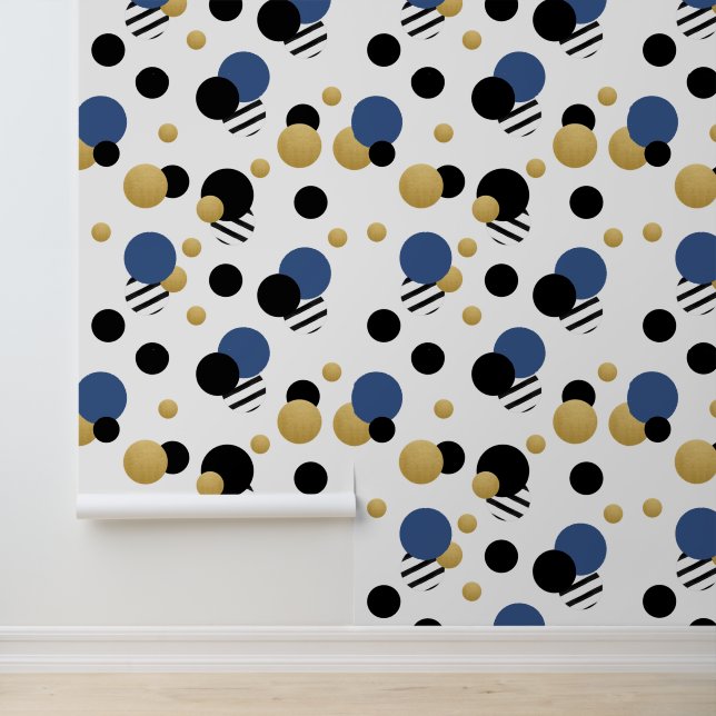 Papier Peint Point bleu Indigo Gold Polka (Application)
