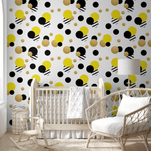 Papier Peint Point Polka or jaune
