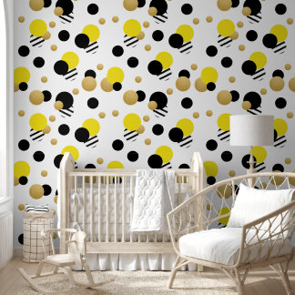 Papier Peint Point Polka or jaune