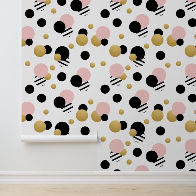 Papier Peint Point Polka Or Rose (Application)