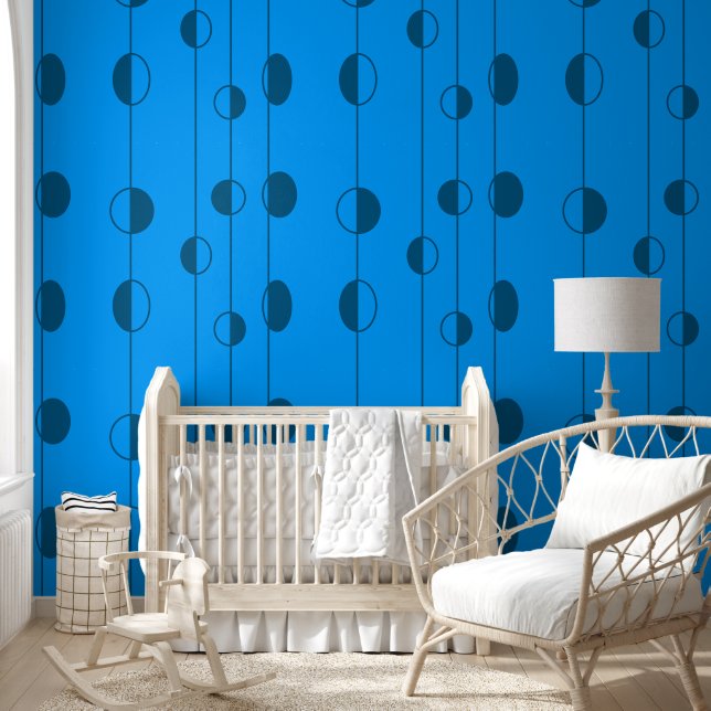 Papier Peint Points bleu foncé et lignes verticales sur bleu cl (Enfants)