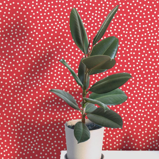 Papier Peint Points et Taches de Crème sur Fond Rouge (Pretty polka dots and spots pattern peel and stick wallpaper in cream and rich festive red)