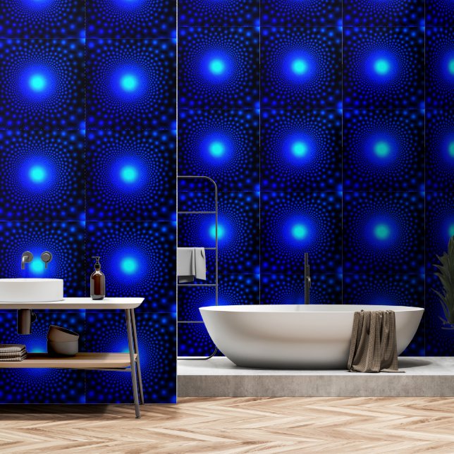 Papier Peint Points lumineux bleu néon Noir (Salle de bain)