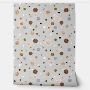 Papier Peint Points multicolores sur gris.