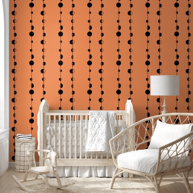 Papier Peint Points noirs et lignes verticales sur Orange (Enfants)