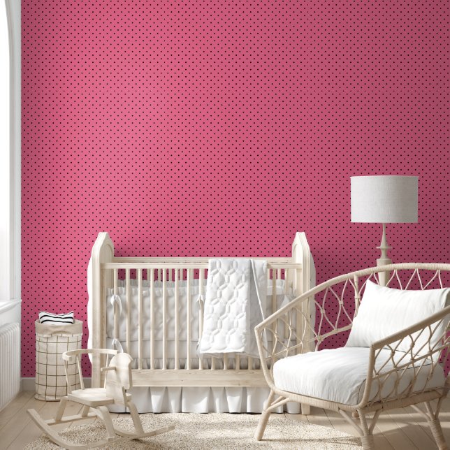 Papier Peint Points Noirs Sur Rose (Enfants)