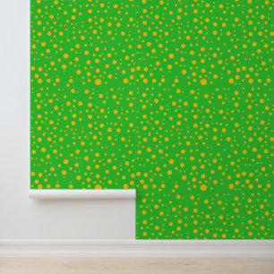 Papier Peint Points orange joueur sur fond vert citron pointill