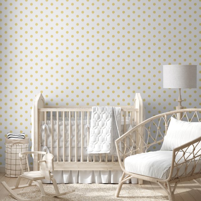 Papier Peint Pois blanc Faux Gold Polka Dots Salle pour enfants (White Faux Gold Polka Dots Kids Room Nursery Decor Wallpaper)