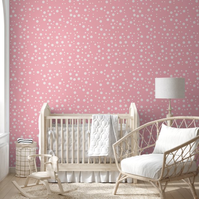 Papier Peint Pois blancs modernes sur rose pour la chambre des  (Enfants)