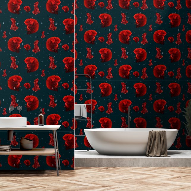 Papier Peint Poisson De Siam Rouge Peel Et Bâton (Salle de bain)