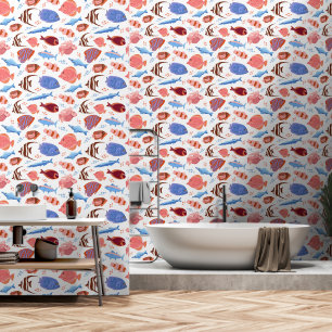 Papier Peint poisson rose et bleu motif