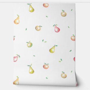 Papier Peint Pommes mignonnes et poires dessinées à la main bla