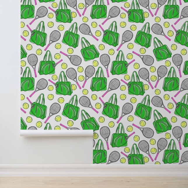Papier Peint Ponctueux Tennis Rose Racquettes Ballons de Sac Ve (Application)