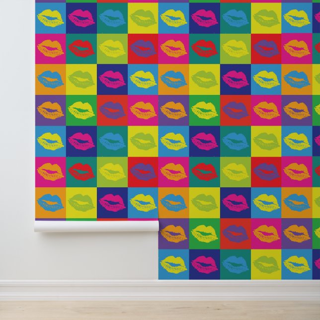 Papier Peint Pop Art Kiss Lips Coloré Retro Motif (Application)
