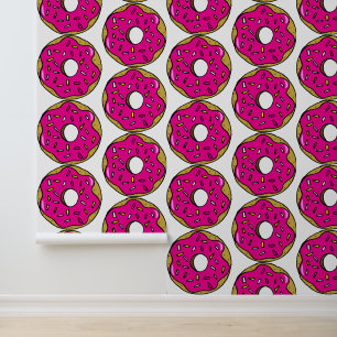 Papier Peint Popart Bright Pink Donuts Nourriture Motif Cuisine