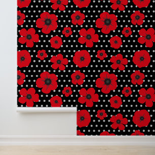 Papier Peint Poppies rouges et Pois Floral moderne