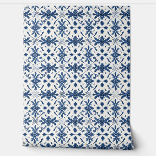 Papier Peint Portugais Azulejo Essence Petite - Bleu & Blanc
