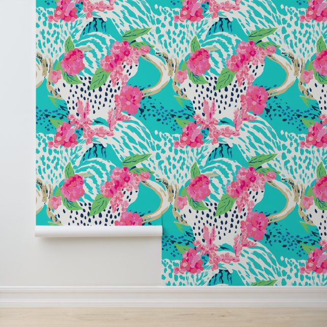 Papier Peint Poster de animal pastel avec fleurs (Application)