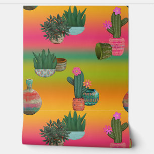 Papier Peint Pots Fleurs de Cactus Sud-Ouest Ombre Beauté