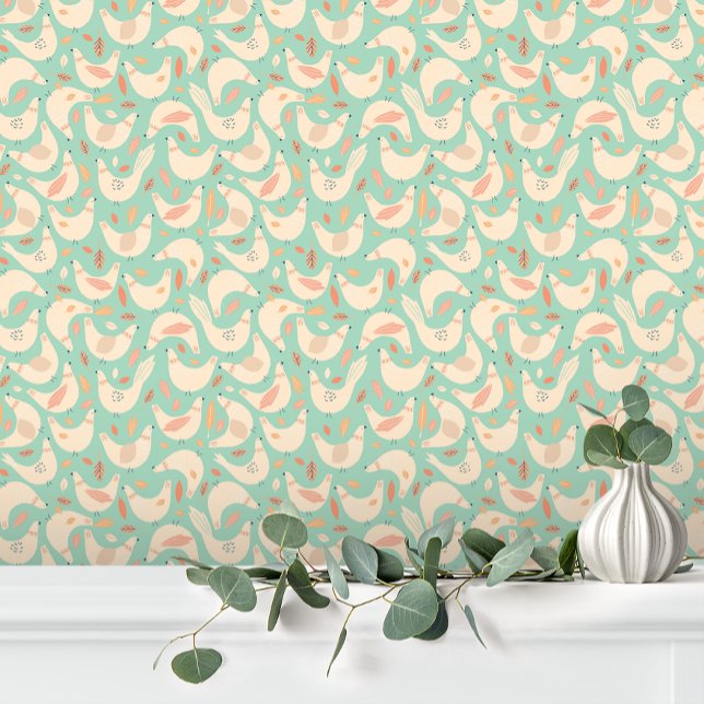 Papier Peint Poulet de ferme rose vert mignon amusant (Créateur téléchargé)