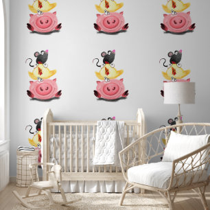 Papier Peint Poulet de porc et souris amis drôle