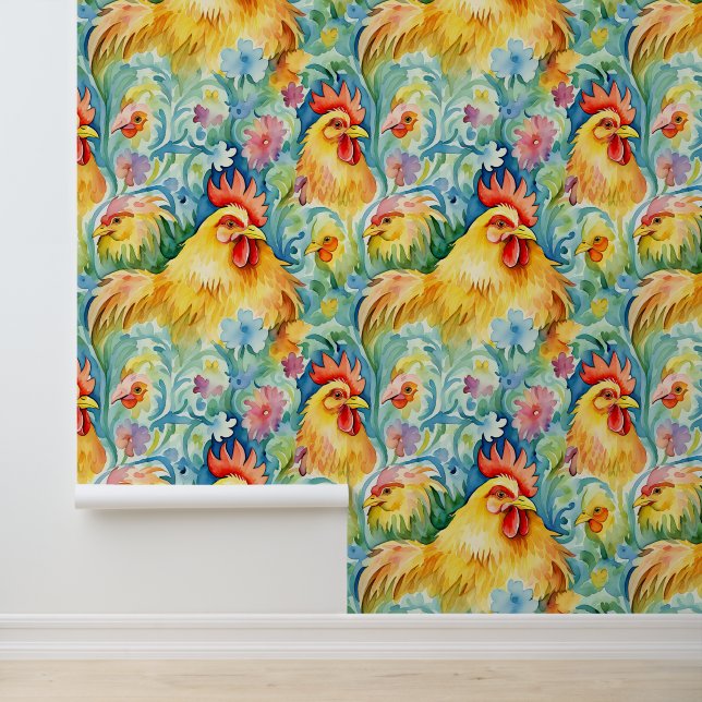 Papier Peint Poulets à l'aquarelle mignonne (Application)