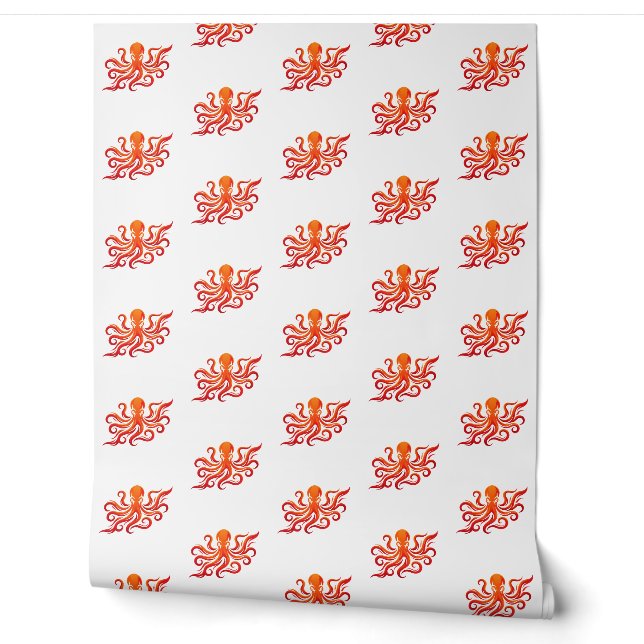 Papier Peint Poulpe Rouge & Orange (Déroulement)