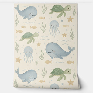 Papier Peint pour Crèche Ocean Friends – Baleines,