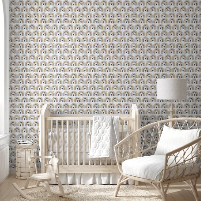 Papier peint pour nurserie - Cœurs Points Arc-en-c (Enfants)