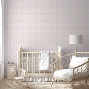 Papier Peint Pour Nurserie Fille Rose Violet Gingh