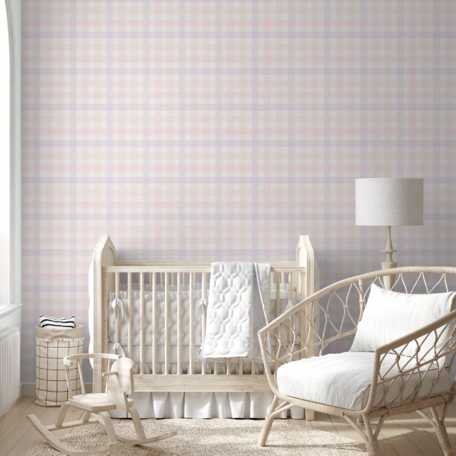 Papier Peint Pour Nurserie Fille Rose Violet Gingh (Enfants)