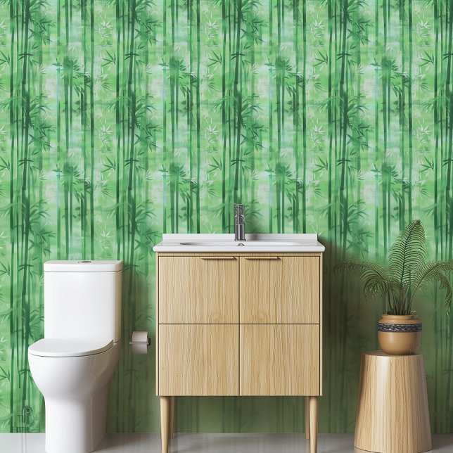Papier Peint Pousses en bambou vert moderne 2'x10' (Bamboo shoots peel and stick wallpaper.)