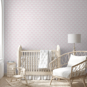 Papier Peint Poutres roses sur motif graphique blanc