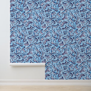 Papier Peint Preppy Palm Beach Blue Zebras